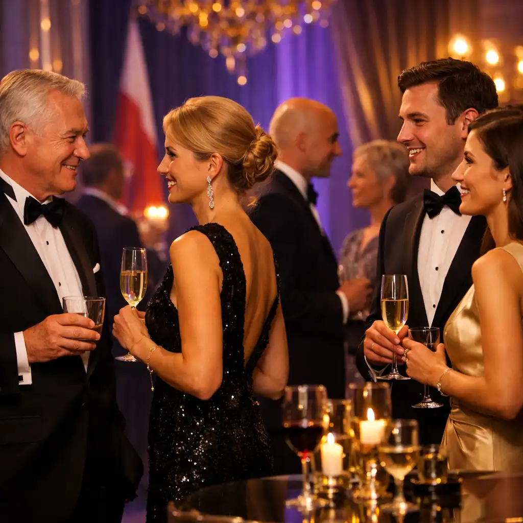 VIP goście podczas networkingowego eventu w eleganckim, nocnym wnętrzu